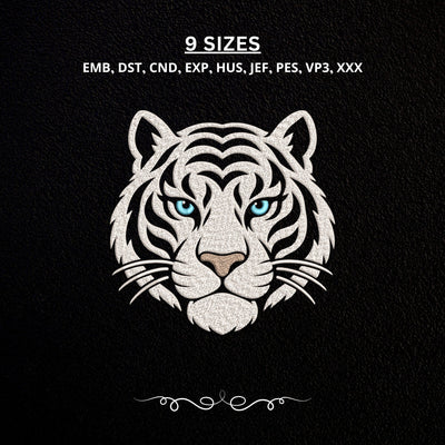 White Tiger Face Embroidery Design – Blue Eyes Tiger Head Wildlife Animal Machine Embroidery File Embroidery/Applique DESIGNS PatternFeed8 