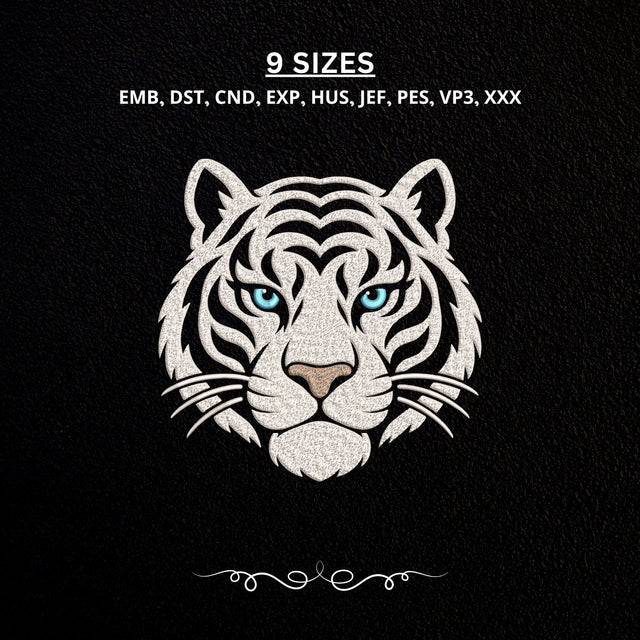 White Tiger Face Embroidery Design – Blue Eyes Tiger Head Wildlife Animal Machine Embroidery File Embroidery/Applique DESIGNS PatternFeed8 