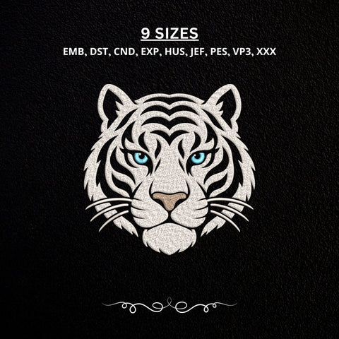 White Tiger Face Embroidery Design – Blue Eyes Tiger Head Wildlife Animal Machine Embroidery File Embroidery/Applique DESIGNS PatternFeed8 
