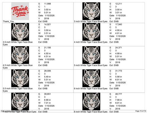 White Tiger Face Embroidery Design – Blue Eyes Tiger Head Wildlife Animal Machine Embroidery File Embroidery/Applique DESIGNS PatternFeed8 