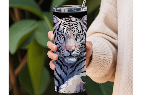 White Tiger & Roses 20oz Tumbler Wrap Sublimation DesignSVG 