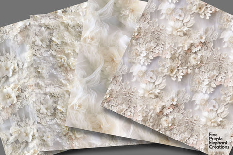 White Wedding Lace Dress Fabric Digital Pattern Fine Purple Elephant Creations 