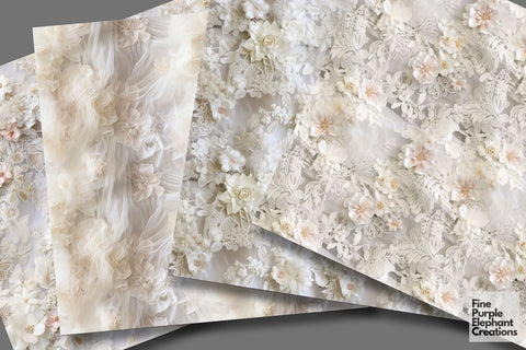 White Wedding Lace Dress Fabric Digital Pattern Fine Purple Elephant Creations 