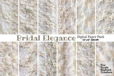 White Wedding Lace Dress Fabric Digital Pattern Fine Purple Elephant Creations 