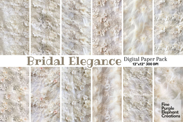 White Wedding Lace Dress Fabric Digital Pattern Fine Purple Elephant Creations 