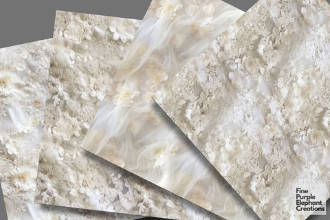 White Wedding Lace Dress Fabric Digital Pattern Fine Purple Elephant Creations 