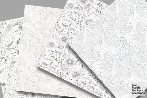White Wedding Lace Floral Flourish Motif Digital Pattern Fine Purple Elephant Creations 