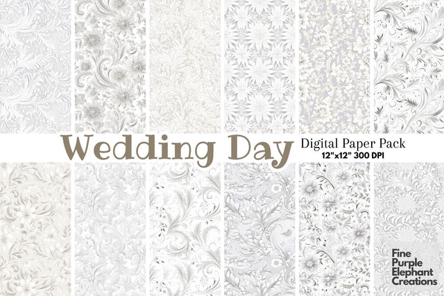 White Wedding Lace Floral Flourish Motif Digital Pattern Fine Purple Elephant Creations 