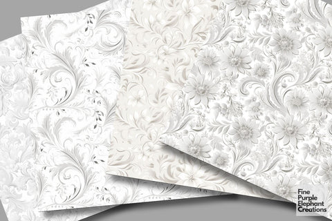 White Wedding Lace Floral Flourish Motif Digital Pattern Fine Purple Elephant Creations 