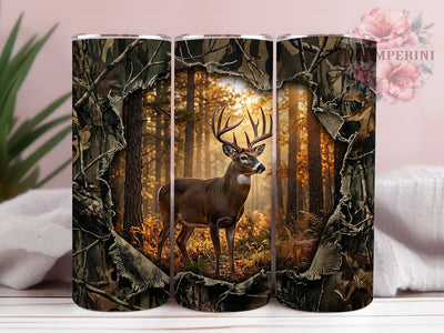 Whitetail Buck Camo 20oz Tumbler, Whitetail buck design, Camo tumbler wrap, 20oz skinny tumbler, Deer hunting print, Sublimation tumbler wrap, Camo deer design, Buck tumbler design Sublimation Li Zamperini 
