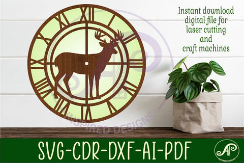 Whitetail Buck Deer hunting clock wall clock laser cut files SVG APInspireddesigns 