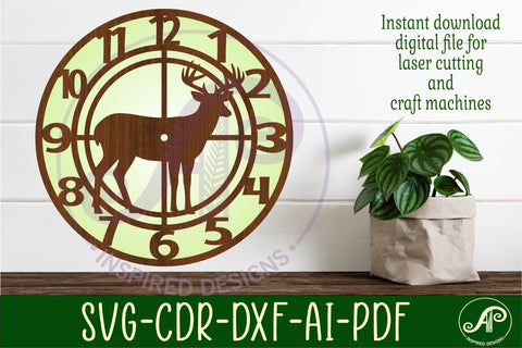 Whitetail Buck Deer hunting clock wall clock laser cut files SVG APInspireddesigns 