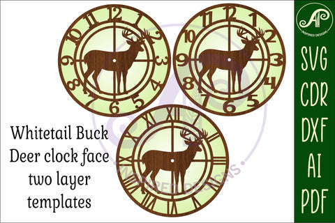 Whitetail Buck Deer hunting clock wall clock laser cut files SVG APInspireddesigns 