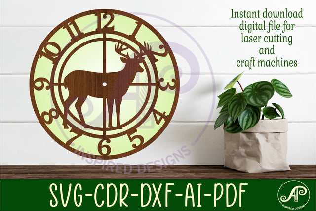 Whitetail Buck Deer hunting clock wall clock laser cut files SVG APInspireddesigns 