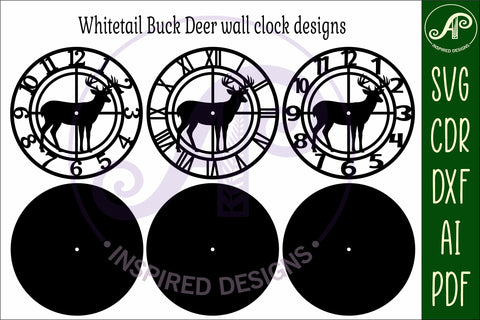 Whitetail Buck Deer hunting clock wall clock laser cut files SVG APInspireddesigns 