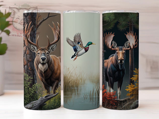 Whitetail Deer Hunting Tumbler, Duck Hunting Wrap, Moose Hunting Cup, 20oz Sublimation Wrap, Stylish Hunting Design Tumbler, Artistic Wildlife Cup, Outdoor Sports Theme Wrap Sublimation Lara' s Designs 