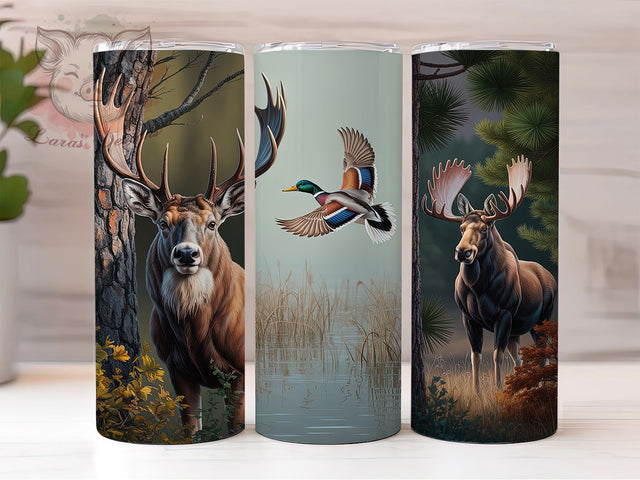 Whitetail Deer Hunting Tumbler, Duck Hunting Wrap, Moose Hunting Cup, 20oz Sublimation Wrap, Stylish Hunting Design Tumbler, Artistic Wildlife Cup, Outdoor Sports Theme Wrap Sublimation Lara' s Designs 