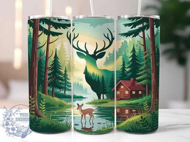 Whitetail Deer Hunting Tumbler, Hunting Wrap, Wilderness Design, Whitetail Buck, Woods Pattern, 20oz Tumbler, Sublimation Print Sublimation ToriDesigns 