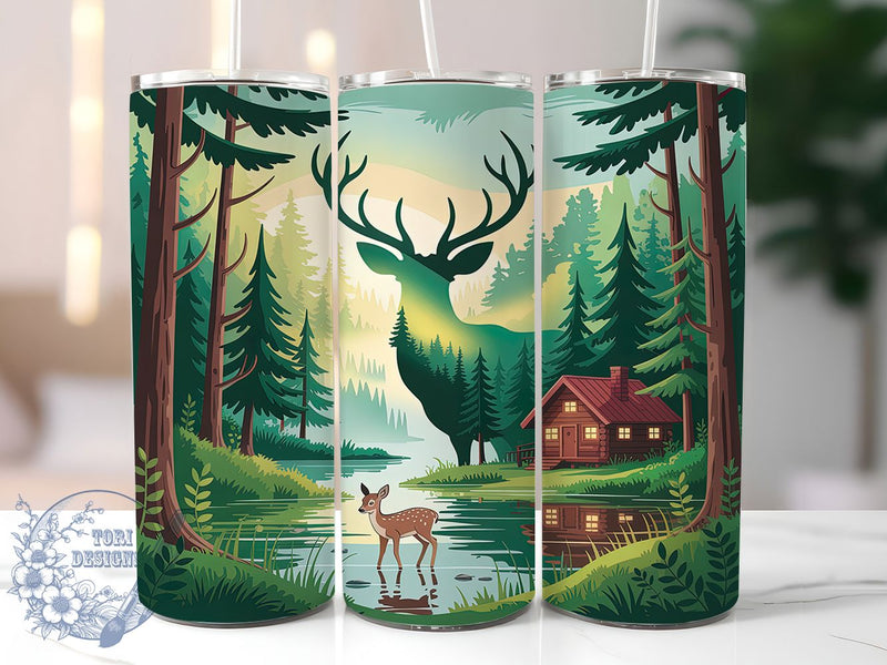 Whitetail Deer Hunting Tumbler, Hunting Wrap, Wilderness Design, Whitetail Buck, Woods Pattern, 20oz Tumbler, Sublimation Print Sublimation ToriDesigns 