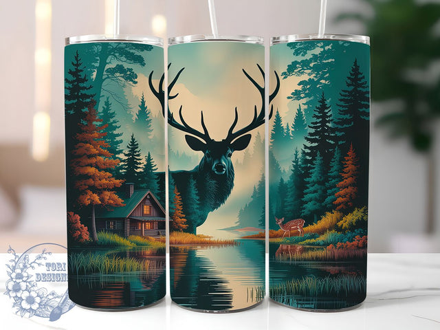 Whitetail Deer Hunting Tumbler, Hunting Wrap, Wilderness Design, Whitetail Buck, Woods Pattern, 20oz Tumbler, Sublimation Print Sublimation ToriDesigns 