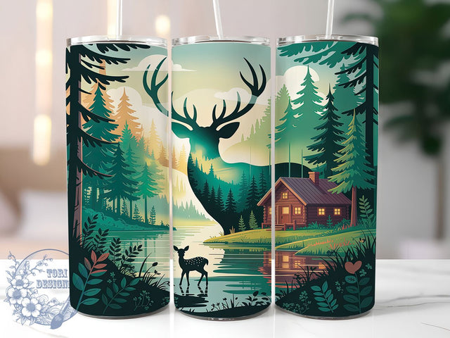 Whitetail Deer Hunting Tumbler, Hunting Wrap, Wilderness Design, Whitetail Buck, Woods Pattern, 20oz Tumbler, Sublimation Print Sublimation ToriDesigns 
