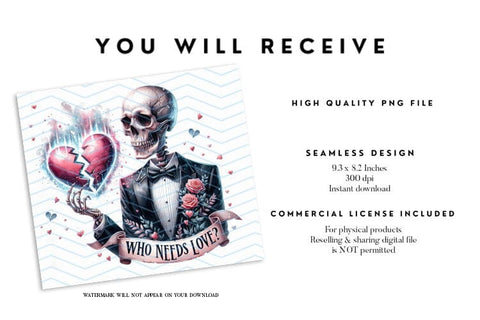 Who Needs Love Anti Valentine Seamless 20oz Tumbler Wrap Sublimation BijouBay 