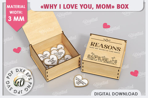 "WHY I LOVE YOU MOM" Box Laser Cut. Mother's Day SVG SVG Evgenyia Guschina 