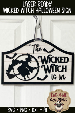 Wicked Witch with Bats Halloween Door Sign | Laser Cut File SVG Ewe-N-Me Designs 