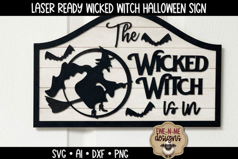 Wicked Witch with Bats Halloween Door Sign | Laser Cut File SVG Ewe-N-Me Designs 