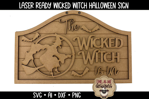 Wicked Witch with Bats Halloween Door Sign | Laser Cut File SVG Ewe-N-Me Designs 