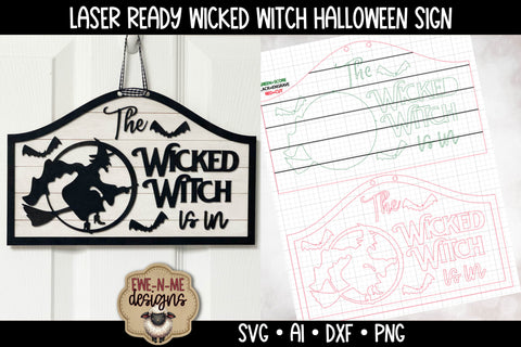 Wicked Witch with Bats Halloween Door Sign | Laser Cut File SVG Ewe-N-Me Designs 