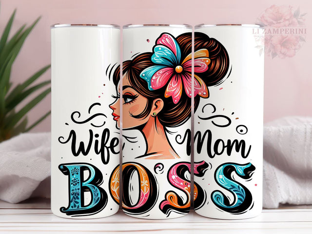Wife Mom Boss Messy Bun 20oz Tumbler Wrap PNG, Mother's Day Tumber Png, Straight & Tapered Tumbler Wrap, Instant Digital Download Sublimation Li Zamperini 