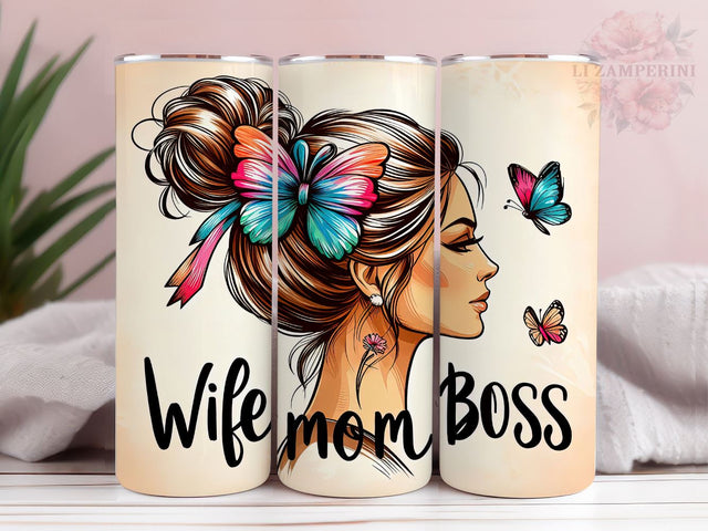 Wife Mom Boss Messy Bun 20oz Tumbler Wrap PNG, Mother's Day Tumber Png, Straight & Tapered Tumbler Wrap, Instant Digital Download Sublimation Li Zamperini 