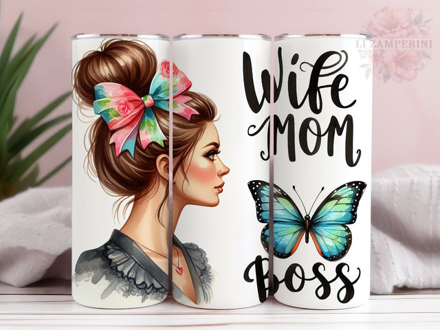 Wife Mom Boss Messy Bun 20oz Tumbler Wrap PNG, Mother's Day Tumber Png, Straight & Tapered Tumbler Wrap, Instant Digital Download Sublimation Li Zamperini 