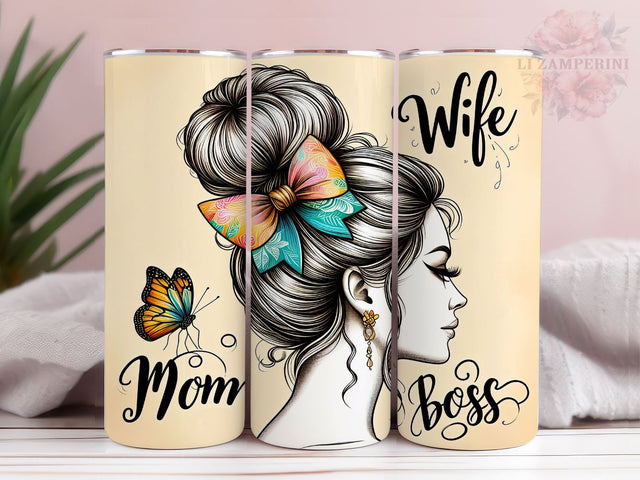Wife Mom Boss Messy Bun 20oz Tumbler Wrap PNG, Mother's Day Tumber Png, Straight & Tapered Tumbler Wrap, Instant Digital Download Sublimation Li Zamperini 