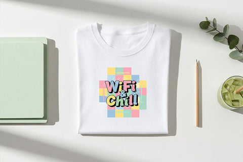 WiFi & Chill Png, Retro Pastel Aesthetic Quote Design, Cute Funny Sublimation Clipart, Checkered Background Png for Shirts And Stickers SVG TiffsCraftyCreations 