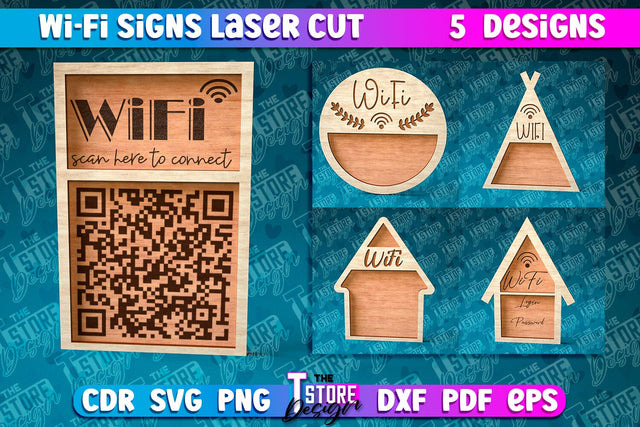 Wifi Sign Laser Cut File | Wifi Signs Laser Cut Bundle | QR Code SVG The T Store Design 
