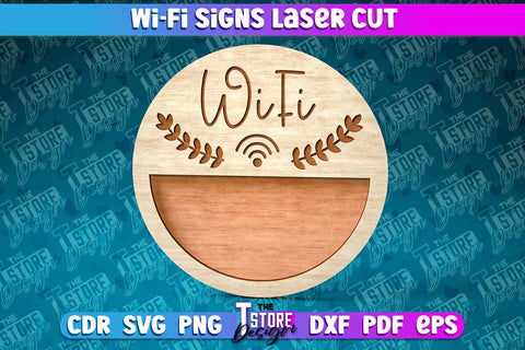 Wifi Sign Laser Cut File | Wifi Signs Laser Cut Bundle | QR Code SVG The T Store Design 