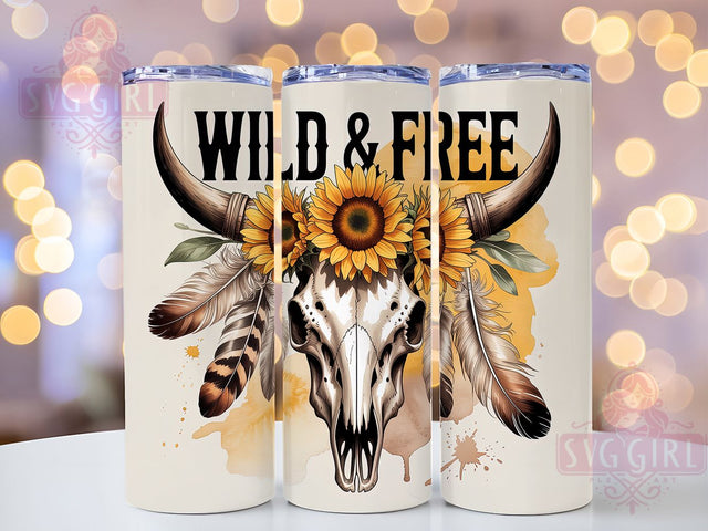 Wild And Free Cowgirl 20oz Tumbler, Wild & Free Quote, Rustic Cow Skull Wrap, Western Style Sublimation, 20oz Tumbler Wrap, Sublimation Design PNG, Country Girl Gift Sublimation SvggirlplusArt 