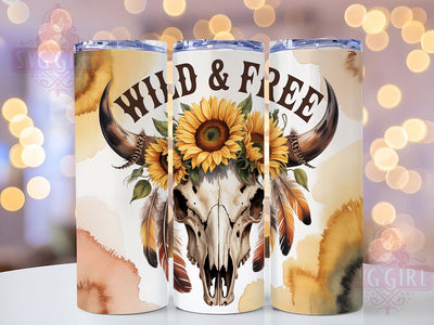 Wild And Free Cowgirl 20oz Tumbler, Wild & Free Quote, Rustic Cow Skull Wrap, Western Style Sublimation, 20oz Tumbler Wrap, Sublimation Design PNG, Country Girl Gift Sublimation SvggirlplusArt 