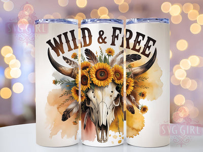 Wild And Free Cowgirl 20oz Tumbler, Wild & Free Quote, Rustic Cow Skull Wrap, Western Style Sublimation, 20oz Tumbler Wrap, Sublimation Design PNG, Country Girl Gift Sublimation SvggirlplusArt 