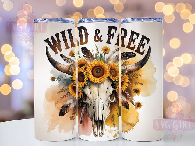 Wild And Free Cowgirl 20oz Tumbler, Wild & Free Quote, Rustic Cow Skull Wrap, Western Style Sublimation, 20oz Tumbler Wrap, Sublimation Design PNG, Country Girl Gift Sublimation SvggirlplusArt 