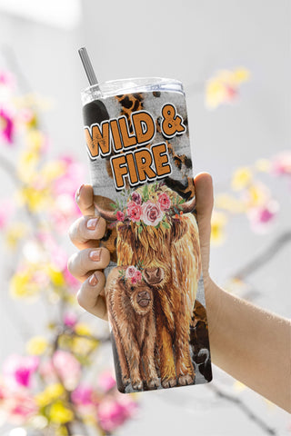 Wild and Free Highlander cow/bull/heifer 20oz skinny straight PNG Digital Download File Sublimation CaldwellArt 