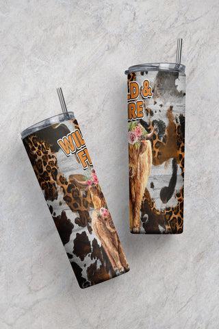 Wild and Free Highlander cow/bull/heifer 20oz skinny straight PNG Digital Download File Sublimation CaldwellArt 