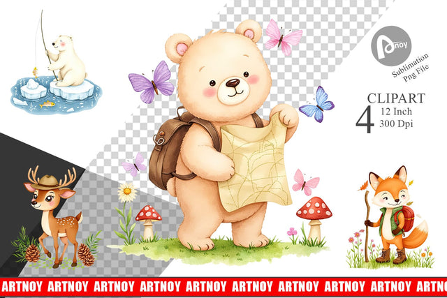 Wild Animal Adventure Clipart Sublimation artnoy 