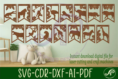 Wild animal bunting banner SVG laser cut SVG APInspireddesigns 