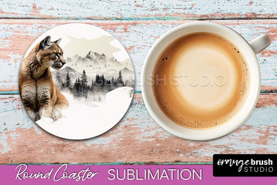 Wild Animals Coaster Sublimation - Mountain Round Coaster Sublimation OrangeBrushStudio 