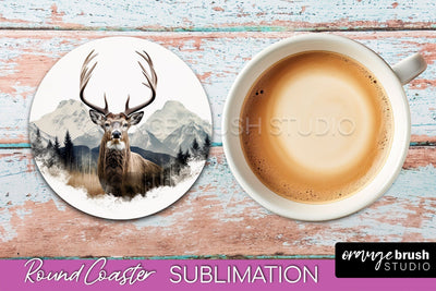 Wild Animals Coaster Sublimation - Mountain Round Coaster Sublimation OrangeBrushStudio 