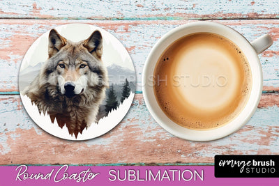Wild Animals Coaster Sublimation - Mountain Round Coaster Sublimation OrangeBrushStudio 