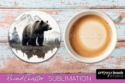 Wild Animals Coaster Sublimation - Mountain Round Coaster Sublimation OrangeBrushStudio 